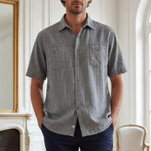 Paulo Solari Men's 3XL Gray Linen Blend Short Sleeve Shirt - 2 Pockets